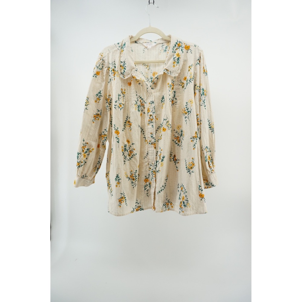 Lauren Conrad Floral print Peter Pan Collar Blouse Prairie Cottagecore Cream 3X